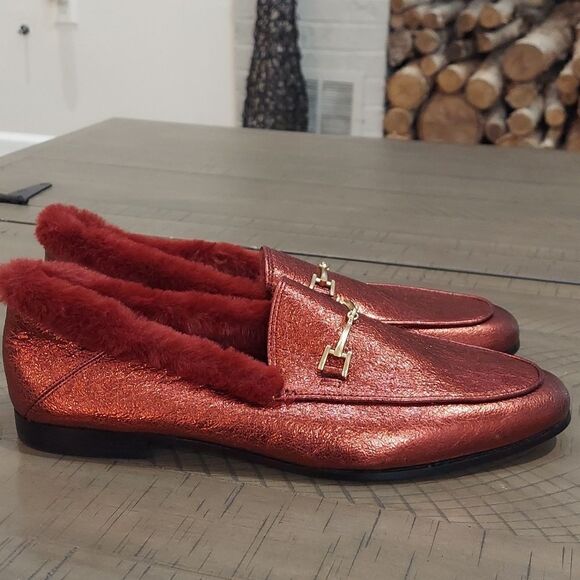 Sam Edelman Loraine Leather Faux Fur Burgundy Loafers - Picture 11 of 14